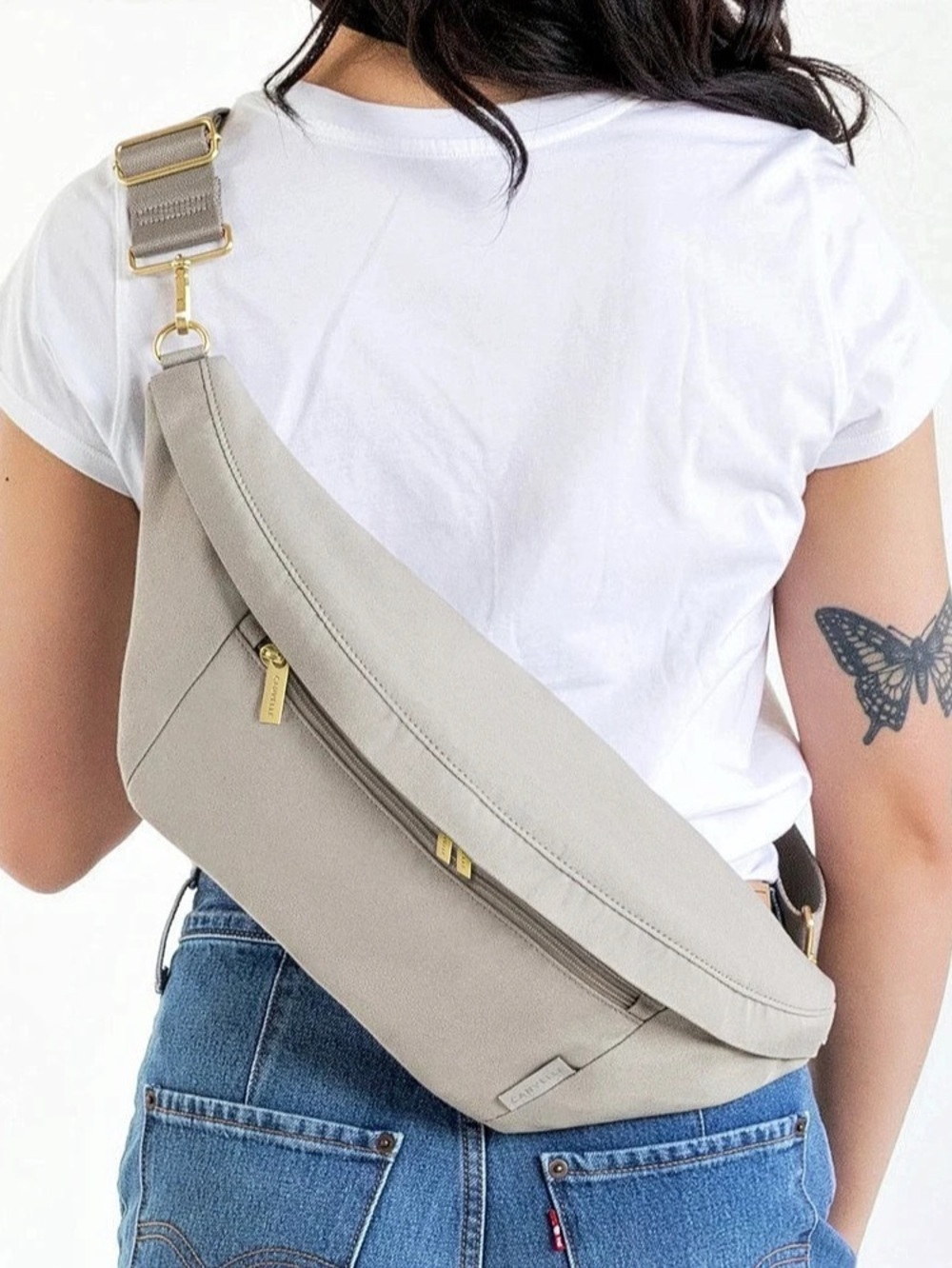 Canvelle Crossbody Fanny Pack Grey Oversized + Jacquard Strap - Picture 4 of 14